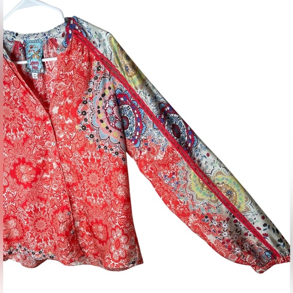 Johnny Was Ellen Button Up Floral Boho Silk Top Blouse Floral Women's Size XXS - Picture 2 of 8